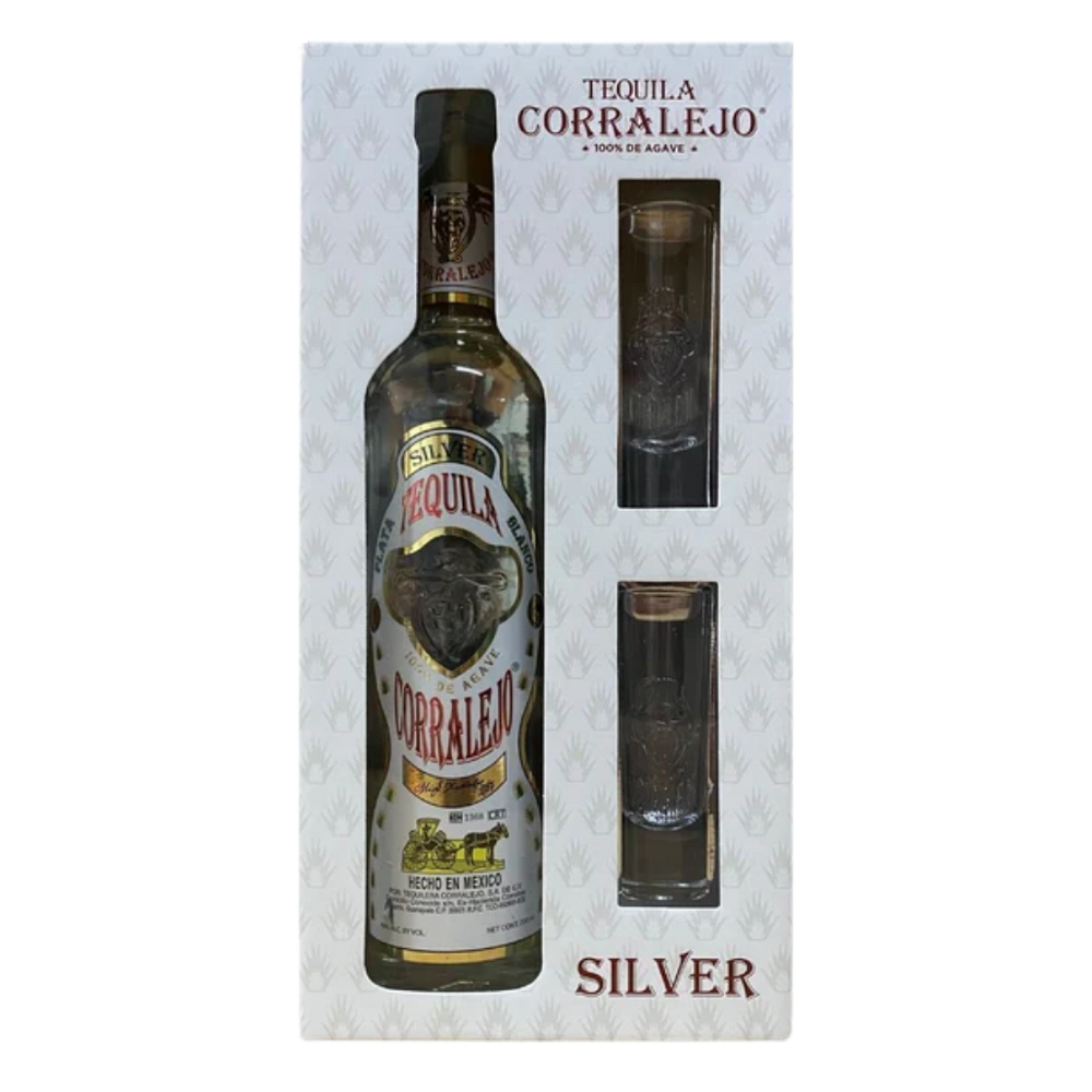 buy Corralejo Silver Tequila with branded shot glasses gift set 750ml online BLII liquor 