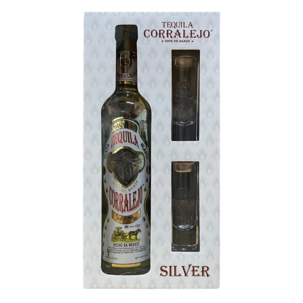 buy Corralejo Silver Tequila with branded shot glasses gift set 750ml online BLII liquor 